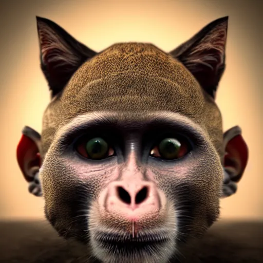 Prompt: half monkey half cat, unreal engine 5, creepy, scary, dramatic lighting, exposure