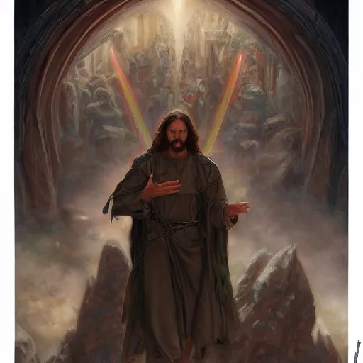 Image similar to Jesus Christ as a fantasy D&D character, portrait art by Donato Giancola and James Gurney, digital art, trending on artstation