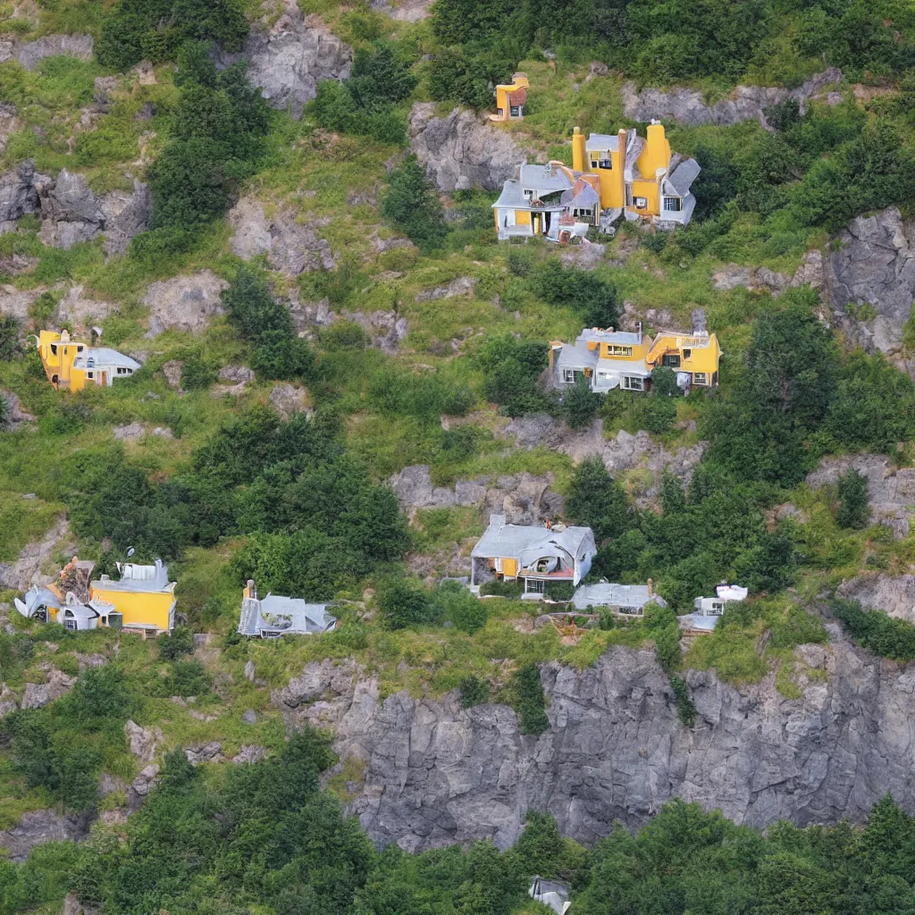 Prompt: The Simpsons' house on the edge of a cliff