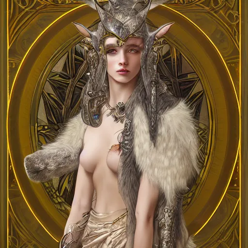 Image similar to a photograpic portrait of a anthropomorphic norse mythology mimosa wearing furry clothes, fantasy, intricate, elegant, highly detailed, digital painting, artstation, concept art, smooth, sharp focus, illustration, art by artgerm and H R Giger and alphonse mucha