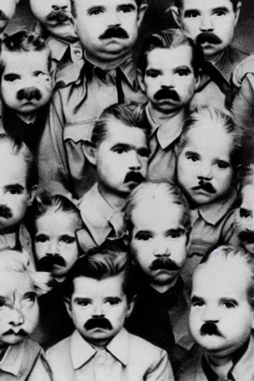 Image similar to piglets with stalin moustaches historical photo in color