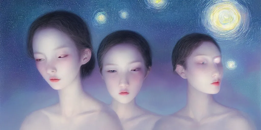 Image similar to breathtaking delicate detailed concept art painting beauty faces with starry night inside, by hsiao - ron cheng, bizarre compositions, exquisite detail, pastel colors, 8 k