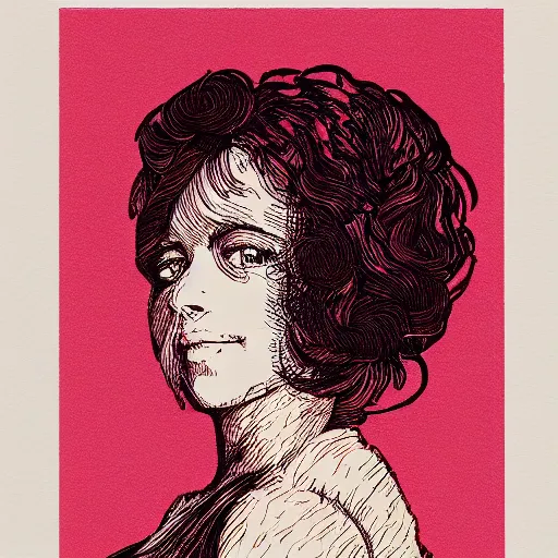 Prompt: a risograph of a beautiful woman