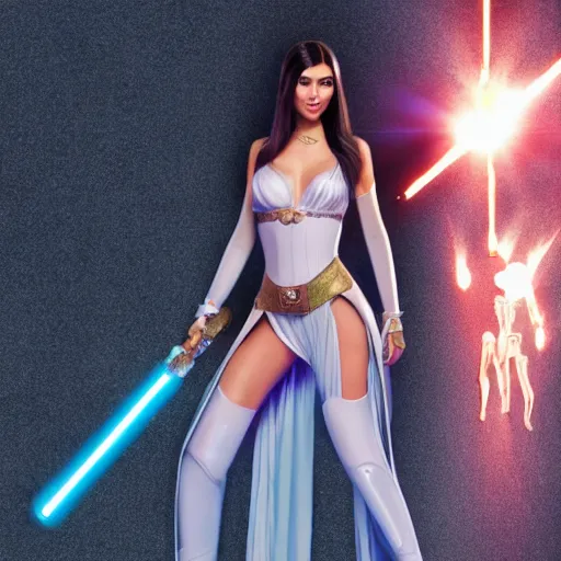 Image similar to victoria justice with kim kardashian body as princess padme in star wars episode 3, 8 k resolution, cinematic lighting, anatomically correct