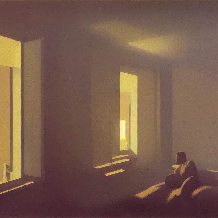 Image similar to waking up in the morning and the sun is shining through the window, science fiction, Edward Hopper and James Gilleard, Zdzislaw Beksinski, highly detailed