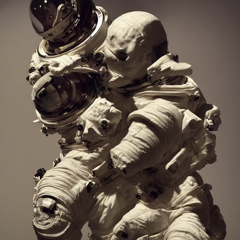 Image similar to a detailed bust of an astronaut by caravaggio, dynamic lighting, cinematic, epic composition, masterpiece