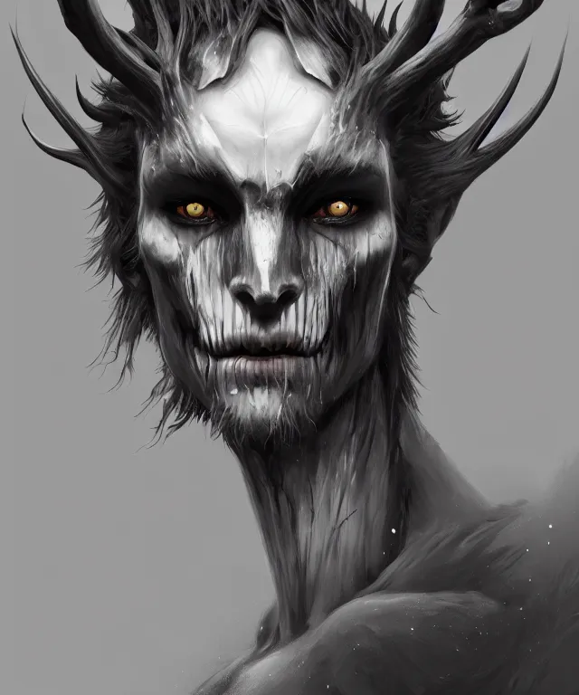 Prompt: wendigo by charlie bowater and titian and artgerm, full - body portrait, intricate, face, forest, elegant, grey mist, beautiful, highly detailed, dramatic lighting, sharp focus, trending on artstation, artstationhd, artstationhq, unreal engine, 4 k, 8 k