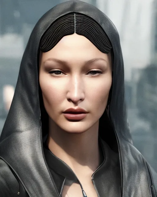 Image similar to a highly detailed metahuman 8 k close up render of bella hadid in style of hieronymus bosch trending on artstation made in unreal engine 4