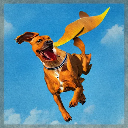 Prompt: flying dog with propeller, digital art, highly detailed