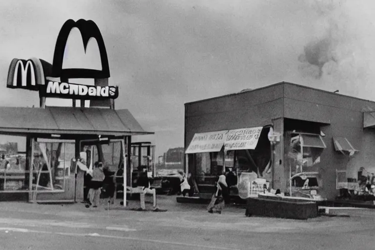 Image similar to mcdonalds hamburger blows up, historical photograph