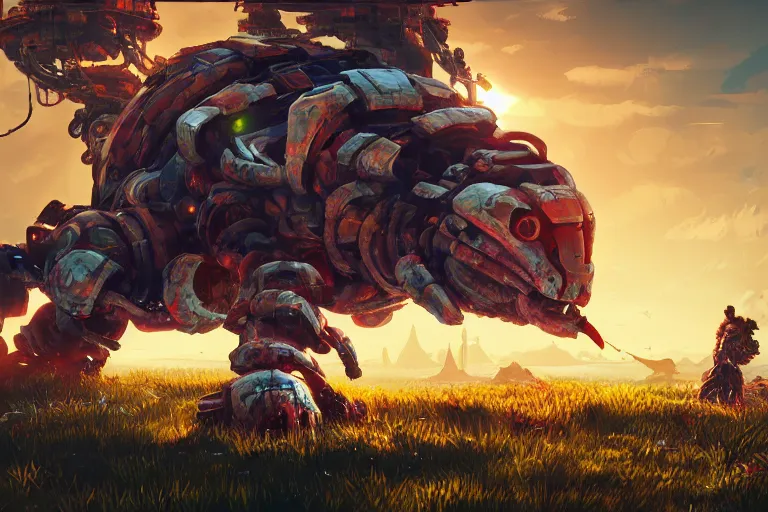 Image similar to shellsnapper machine mecanical creature robot of horizon forbidden west horizon zero dawn radiating a glowing aura global illumination ray tracing hdr fanart arstation by ian pesty and alena aenami artworks in 4 k