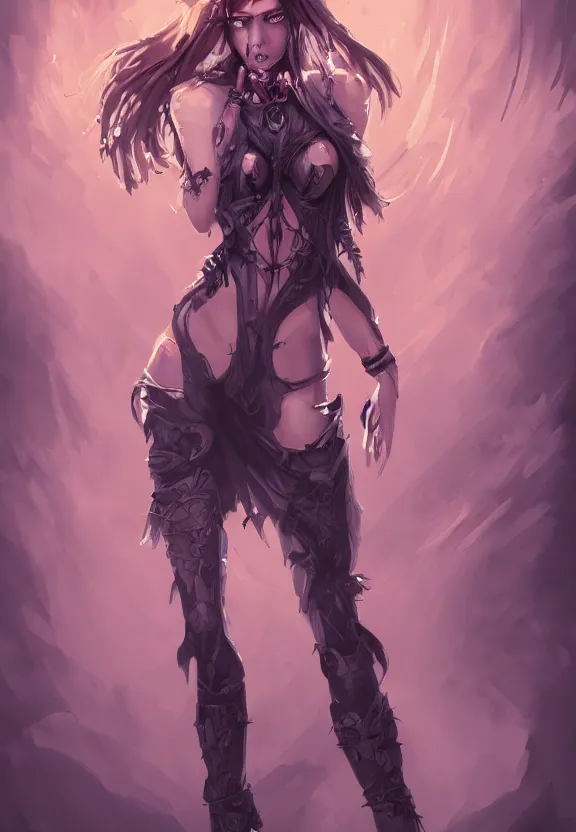 Image similar to mad necromancer seductive girl concept art, symmetrical, rule of three, detailed body, full body, detailed face, ultradetailed digital illustration, 8 k, epic atmosphere, digital art by simon cowell and rachel walpole