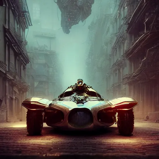 Image similar to cyborg cyber vintage supercar slick warm tones : by michal karcz, daniel merriam, victo ngai and guillermo del toro : ornate, dynamic, particulate, intricate, elegant, highly detailed, centered, artstation, smooth, sharp focus, octane render