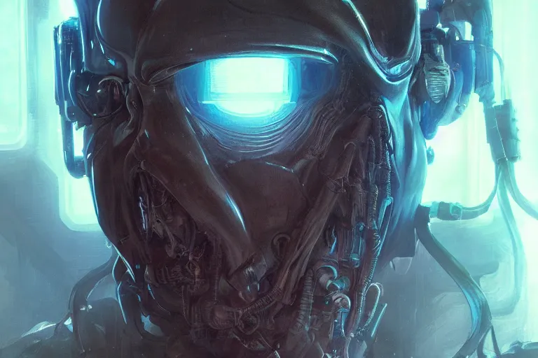 Prompt: portrait of cyborg Dementor from Harry Potter in cyberpunk, neon lighting, portrait in center, digital art from artstation by Ruan Jia and Mandy Jurgens and Artgerm and william-adolphe bouguereau and Greg Rutkowski and Wayne Barlowe