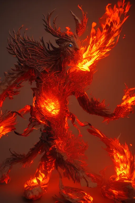 Image similar to fire wielding elemental being, character concept, hyper detailed, fractal, ray tracing, 4k