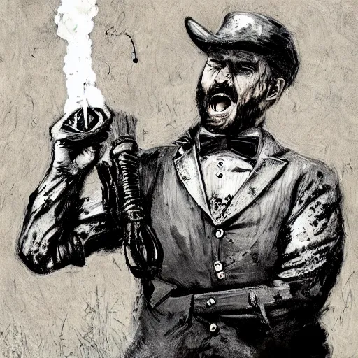 Prompt: hunt showdown meathead explosion painting