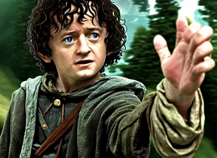 Image similar to film still of bernie sanders as frodo in lord of the rings movie, 8 k