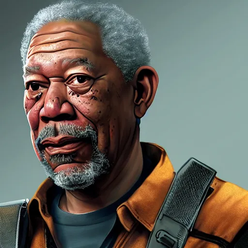 Image similar to A photorealistic illustration of Morgan Freeman wearing Gordon freeman's armor