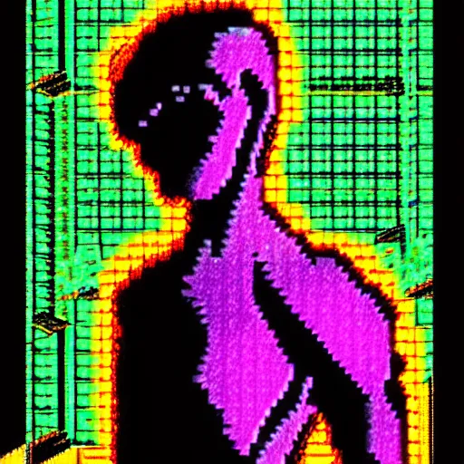 Image similar to photo of a dramatically lit alien staring into your soul, full body portrait, 1 6 bit, pc - 9 8, pc - 9 8 0 0