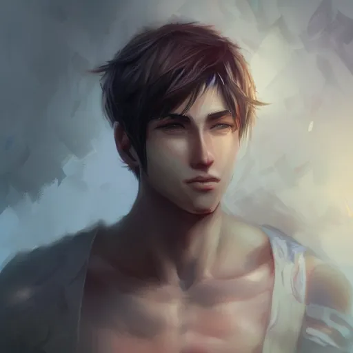 Image similar to detailed beautiful male character art of a protagonist, depth of field, on artists amino, artists reddit by sakimichan patreon, wlop, weibo high quality art on artstation