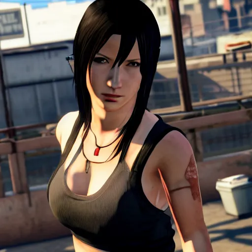 Image similar to Screenshot of Tifa Lockhart in the game GTA V, highly detailed