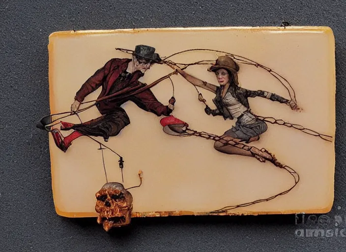 Prompt: tightrope walker painting carved in amber by chiara bautista and norman rockwell and greg rutkowski weta studio