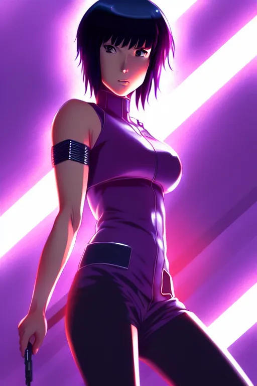 Image similar to a fullbody portrait of motoko kusanagi the major ghost in the shell : : stand alone complex, under repairs, maintenance : : by ilya kuvshinov, rossdraws, artgerm, sola digital arts, anti aliasing, raytracing : :