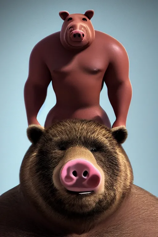 Prompt: half man half bear half pig, marvel comics style, octane render, trending on artstation,
