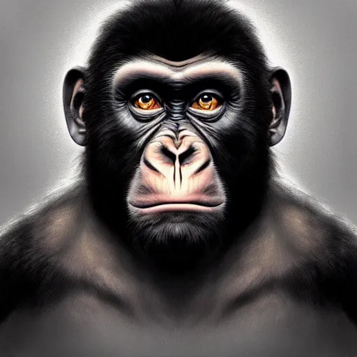 Image similar to Very funny Joe Biden as a dump looking monkey, like gorilla but good face, colorful painting on grey scale face, powerful , magic, thunders, dramatic lighting, intricate, wild, highly detailed, digital painting, artstation, concept art, smooth, sharp focus, illustration, art by artgerm and greg rutkowski and alphonse mucha, footage