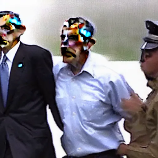 Image similar to blurry still of obama being arrested, grain