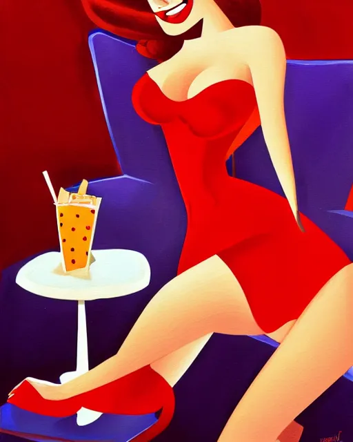 Image similar to Jessica Rabbit eating a bag of Doritos, sitting on a chair, stylized oil painting, traditional animation portrait