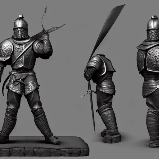 Prompt: a statue of a knight holding a sword, an ambient occlusion render by senior character artist, zbrush central contest winner, fantasy art, sketchfab, artstation hd, zbrush