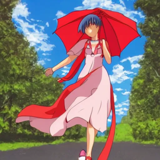 Image similar to asuka from evangelion wearing a sundress and holding viewer's hand