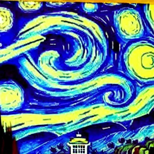 Prompt: the tardis painted by van gogh