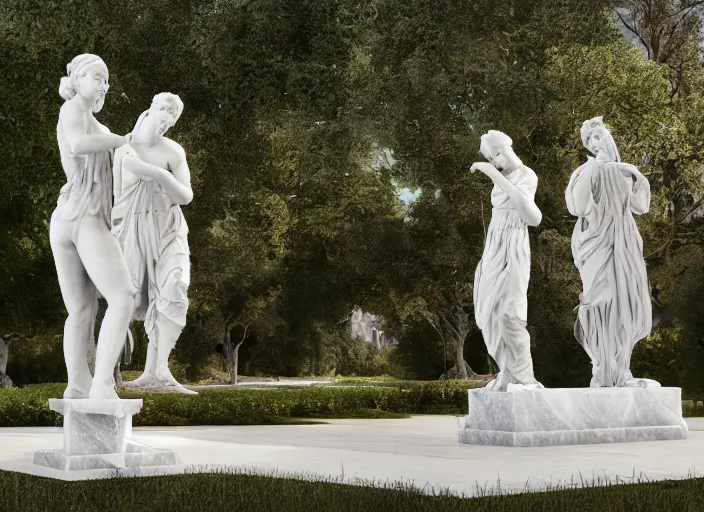 Image similar to a park with many marble statues, cinematic light, 8 k, unreal engine,