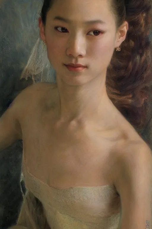 Image similar to portrait of a gorgeous graceful filipina prima ballerina, by donato giancola and berthold woltze.