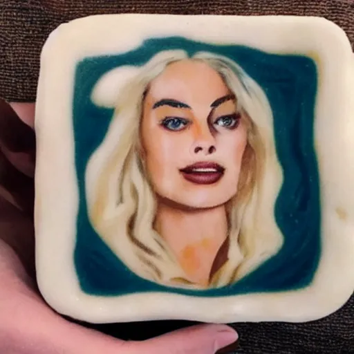 Prompt: a photo of margot robbie latte art, highly detailed