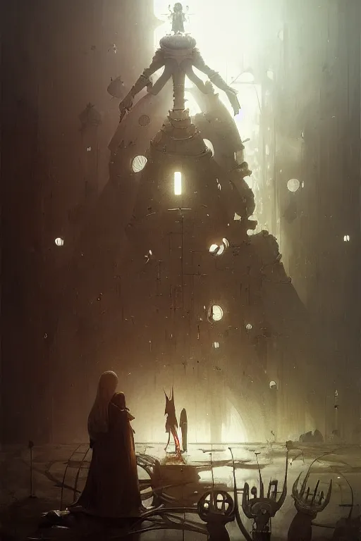 Image similar to hieronymus bosch, greg rutkowski, anna podedworna, painting of nier automata