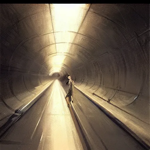 Image similar to epic masterpiece of cinematographic hyperrealism where a worried teenager with depression appears in a tunnel. realistic shaded lighting poster by craig mallismo, artgerm, jeremy lipkin and michael garmash, unreal engine, radiant light, detailed and intricate environment, digital art, art station trends