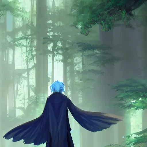 Image similar to concept art painting of an anthropomorphic albino raven wearing dark blue robes, in the deep forest, realistic, detailed, cel shaded, in the style of makoto shinkai and greg rutkowski and james gurney