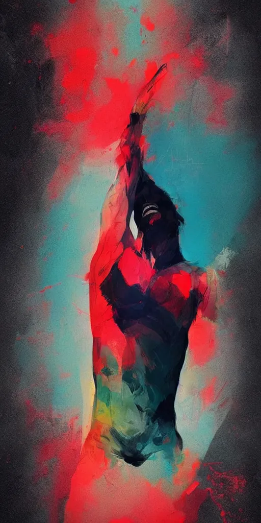 Image similar to abstract flowing brush strokes of the torso of one athletic man posing dramatically with no face, outline, matte paint colors, conrad roset, dark background, painting trending on artstation