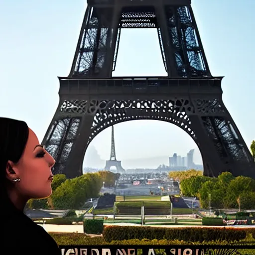 Prompt: a woman with a nose bigger than the eiffel tower