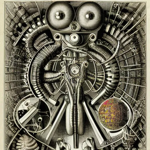 Image similar to robot anatomy by ernst haeckel, masterpiece, vivid, very detailed