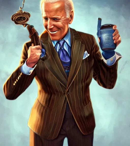 Image similar to joe biden cosplaying bioshock, by artgerm, by simon stalengrad, bioshock screenshot, photorealistic fan art, intricate shading, steampunk, patriot