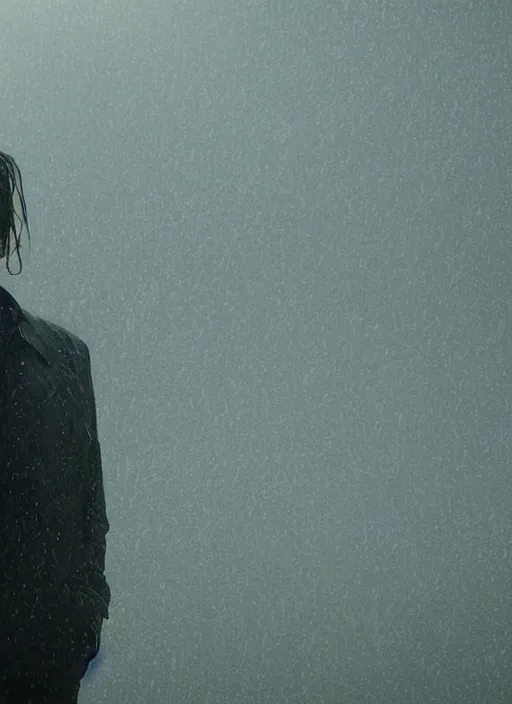 Image similar to screenshoot from david lynch weird movie, face centered portrait of johnny depp, confident, fog, rain, volumetric lighting, beautiful, golden hour, sharp focus, ultra detailed, cgsociety by leesha hannigan, ross tran, thierry doizon, kai carpenter, ignacio fernandez rios, noir photorealism, film