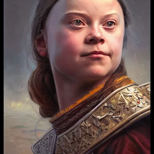 Image similar to greta thunberg as a realistic fantasy d & d character, close - up portrait art by donato giancola and greg rutkowski, realistic face, digital art, trending on artstation