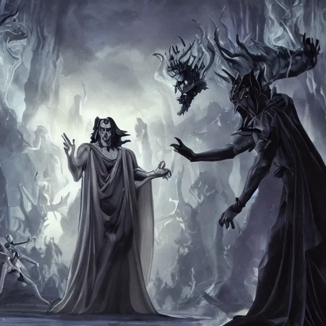 Image similar to hades, in underworld, banishes son, 4 k