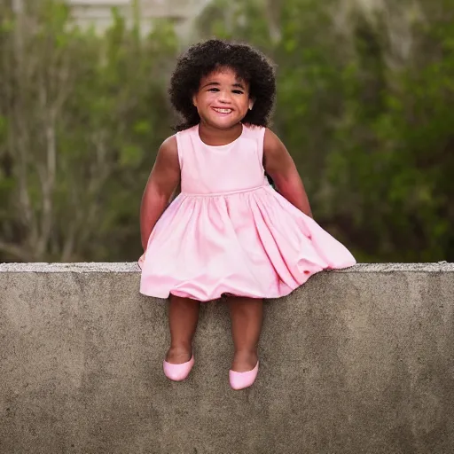 Prompt: Petite Dwayne Johnson wearing a pink dress, photoshoot, portrait