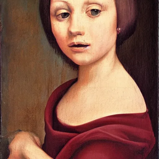 Image similar to Renaissance oil painting portrait of a pretty creepy girl, dark hair