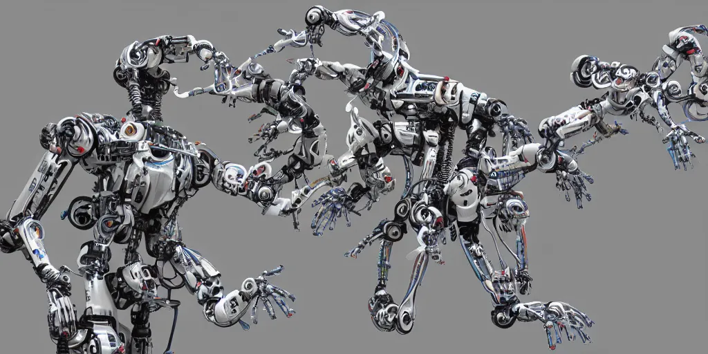 Image similar to a robot with many arms creating artwork